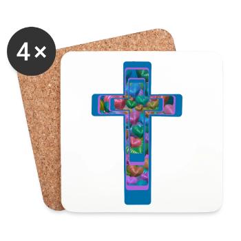 Cross Crosses Heart Hearts - Coasters (set of 4) - white - Front
