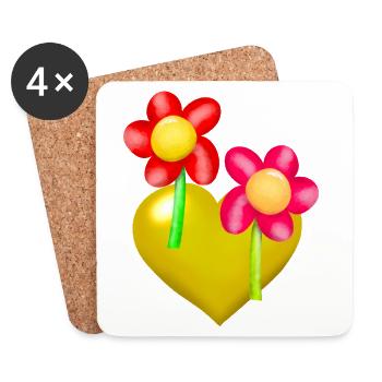 Heart Hearts Flower Flowers Mother's Day Valentine - Coasters (set of 4) - white - Front