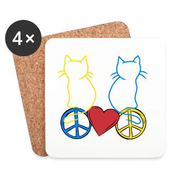 Katzen Peace Herz Frieden Ukraine Retro - Untersetzer (4er-Set) - Weiß - Vorne