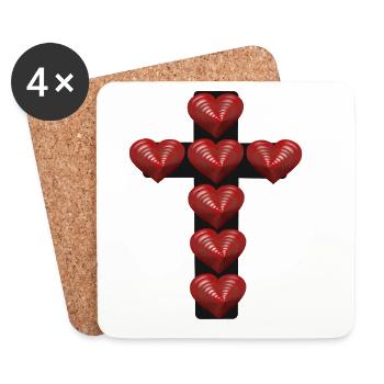 Cross Jesus Heart Hearts Crosses Crucifix - Coasters (set of 4) - white - Front