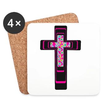 Cross Flowers Crosses Crucifix - Coasters (set of 4) - white - Front