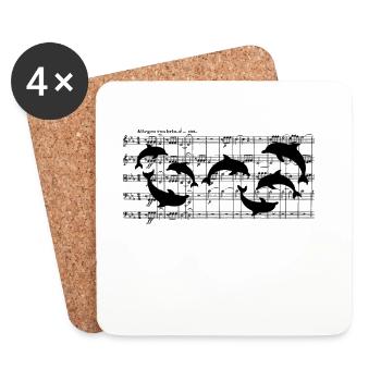 Delfine schwimmen über Notenblatt Noten Musiknoten - Untersetzer (4er-Set) - Weiß - Vorne