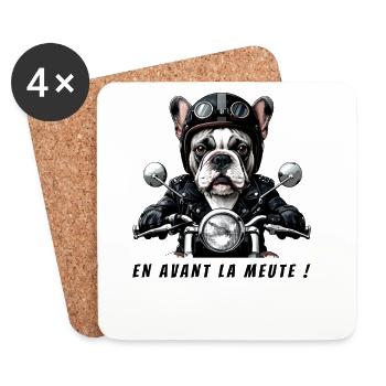 Biker Bulldog: Let's go pack! - Coasters (set of 4) - white - Front