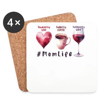 Café Vin Amour Aquarelle Cadeau de Fête des Mères - Dessous de verre (lot de 4) - blanc - Devant