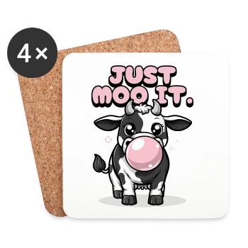 Just Moo It – Funny Cow with Chewing Gum - Coasters (set of 4) - white - Front