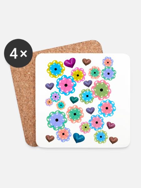 Herz Herzen Retro Blumen Blume Vintage - Untersetzer (4er-Set) - Weiß
