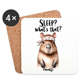 Schlaf? Was Ist Das? Capybara Mama Muttertag - Untersetzer (4er-Set) - Weiß - Vorne