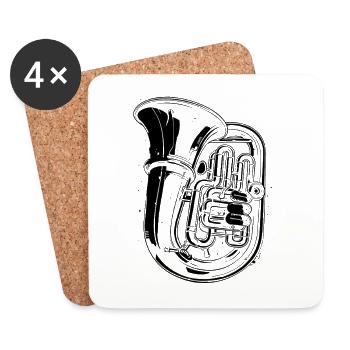 Tuba Drawing - Coasters (set of 4) - white - Front