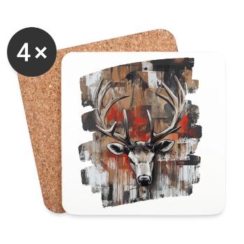 Cerf avec bois - Dessous de verre (lot de 4) - blanc - Devant