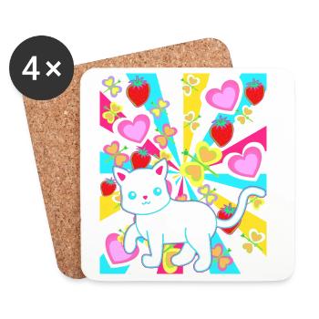 coloré coloré rétro d’été chats - Dessous de verre (lot de 4) - blanc - Devant