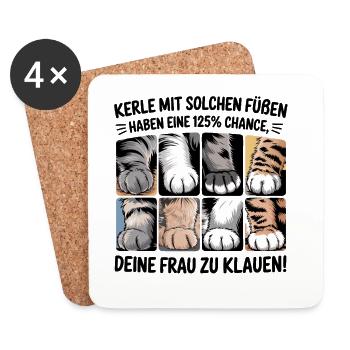 Katzenpfoten Humor – Frau geklaut in 3…2…1 Katze - Untersetzer (4er-Set) - Weiß - Vorne