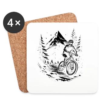 Mountainbiking Skizze - Untersetzer (4er-Set) - Weiß - Vorne