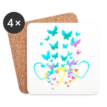 Retro Heart Hearts Butterflies Spring Valentine - Coasters (set of 4) - white - Front
