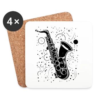 Saxophone Illustration - Dessous de verre (lot de 4) - blanc - Devant