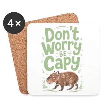 Capybara Dont Worry Be Capy Capybara Rodent - Coasters (set of 4) - white - Front