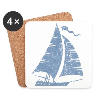 Silhouette de voilier minimaliste grunge - Dessous de verre (lot de 4) - blanc - Devant