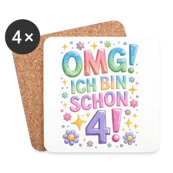4. Geburtstag Mädchen OMG Ich Bin Schon 4 Jahre - Untersetzer (4er-Set) - Weiß - Vorne
