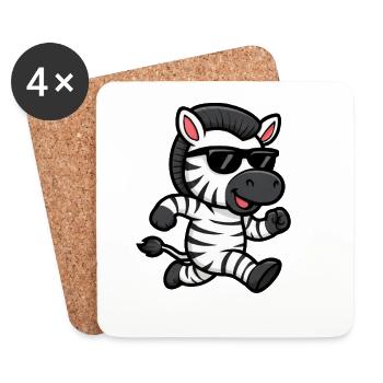 Cooles Zebra mit Sonnenbrille Sommer Joggen Laufen - Untersetzer (4er-Set) - Weiß - Vorne