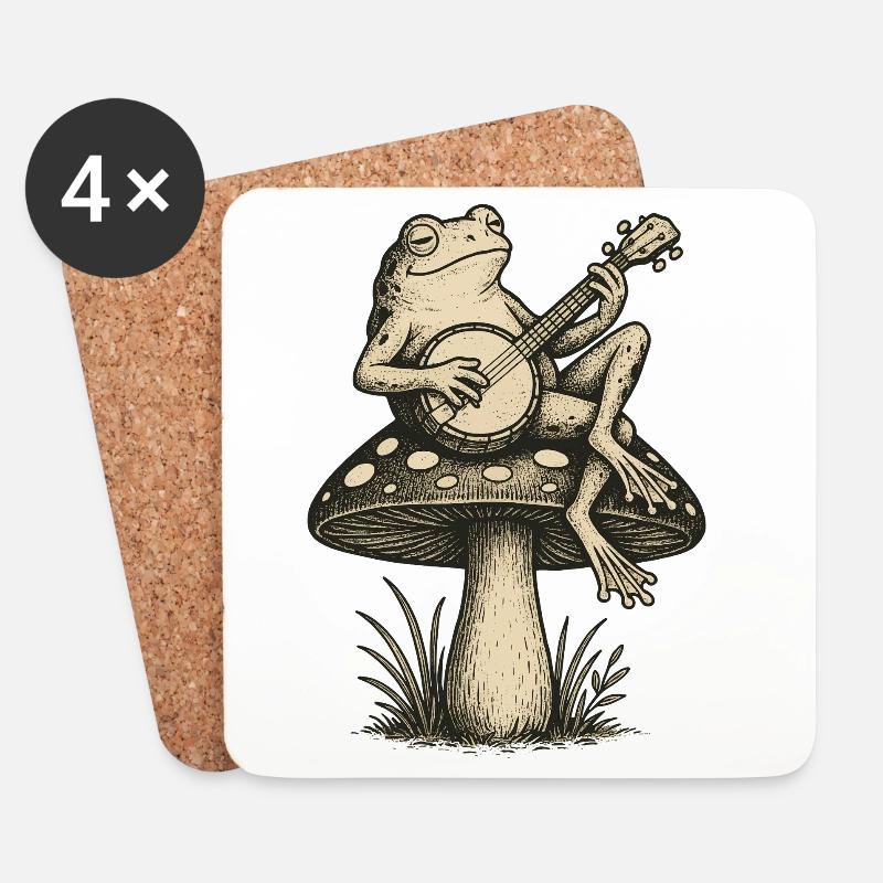 Banjo Frog auf Mushroom Vibes - Untersetzer (4er-Set) - Weiß