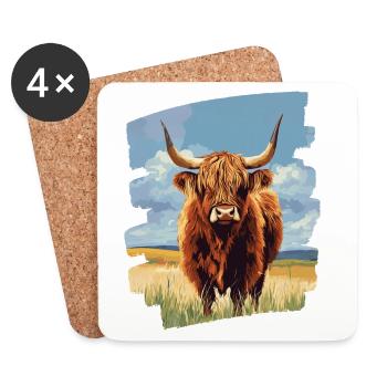 Bovins écossais des Highlands - Dessous de verre (lot de 4) - blanc - Devant