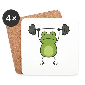 Lustiger Frosch mit Hantel Fitness Bodybuilding - Untersetzer (4er-Set) - Weiß - Vorne