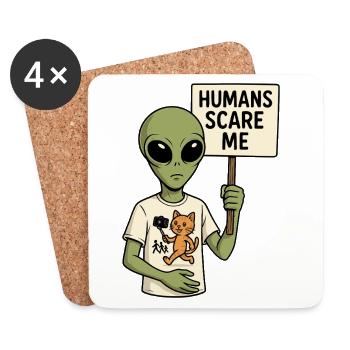 Alien Außerirdischer Mit Humor - Humans Scare Me - Untersetzer (4er-Set) - Weiß - Vorne