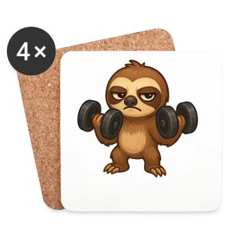 Grumpy sloth with dumbbell fitness biceps - Coasters (set of 4) - white - Front