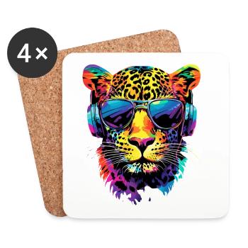 Leopard Panther Big Cat Cat Panther Leopard - Coasters (set of 4) - white - Front