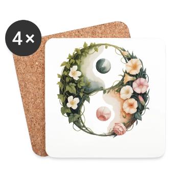 Blumen Yin Yang | Botanische Harmoniekunst - Untersetzer (4er-Set) - Weiß - Vorne