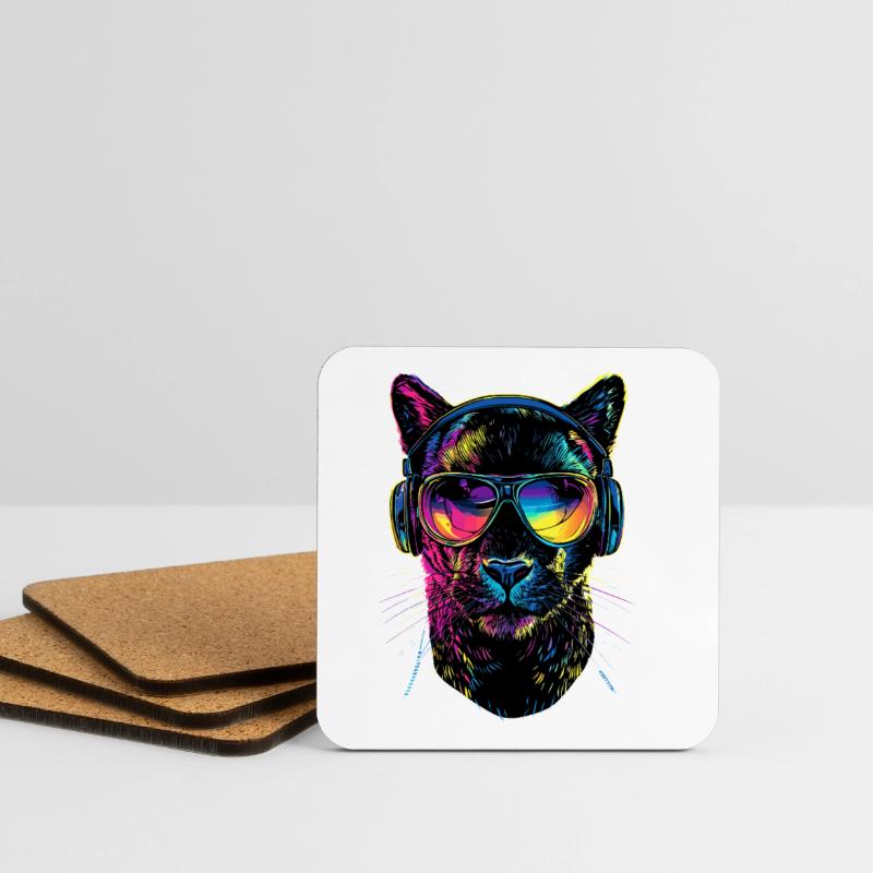 Panthère Léopard Grand Chat Mignon Gros Chat Panter Dessous de verre (lot de 4)