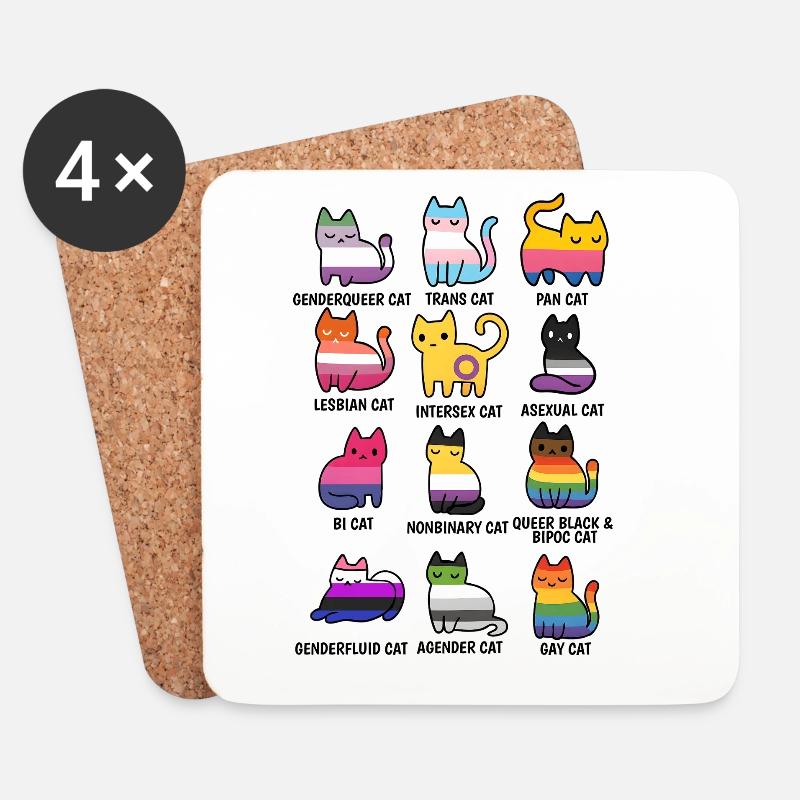 Niedliche Retro LGBT Katze Cat Pride & Equality - Untersetzer (4er-Set) - Weiß