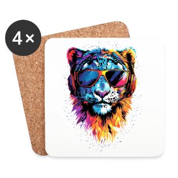 panthère léopard des neiges gros chat gros chat léopard - Dessous de verre (lot de 4) - blanc - Devant