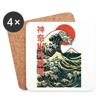 Die große Welle vor Kanagawa - Hokusai Kunst - Untersetzer (4er-Set) - Weiß - Vorne