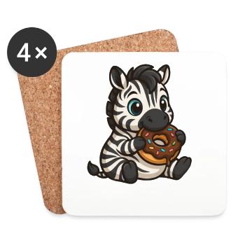 Cute zebra eating a donut with chocolate - Coasters (set of 4) - white - Front