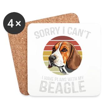 Illustration humoristique de beagle avec coucher de soleil rétro - Dessous de verre (lot de 4) - blanc - Devant