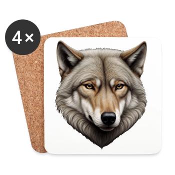 Lone Wolf – Detailliertes Tierporträt - Untersetzer (4er-Set) - Weiß - Vorne
