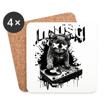 Musik Katze DJ Party Turntables Fun - Untersetzer (4er-Set) - Weiß - Vorne