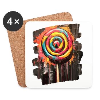 Lollipop Lutscher Bonbon Süssigkeit - Untersetzer (4er-Set) - Weiß - Vorne