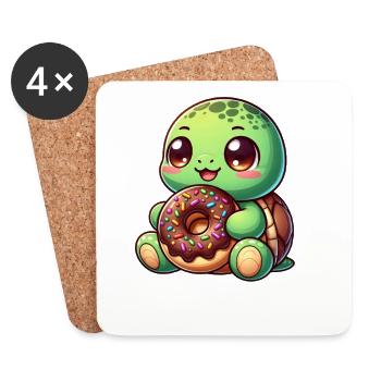 Cute turtle with donut cartoon snacking - Coasters (set of 4) - white - Front