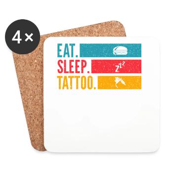 Manger Dormir Tatouage Répéter Style d’encre - Dessous de verre (lot de 4) - blanc - Devant