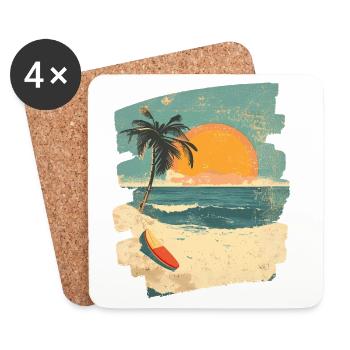 Plage Palmiers Coucher de soleil Été - Dessous de verre (lot de 4) - blanc - Devant