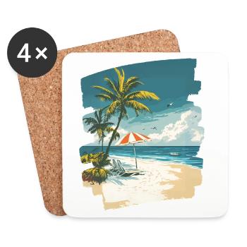 Plage Palmiers Soleil Été - Dessous de verre (lot de 4) - blanc - Devant