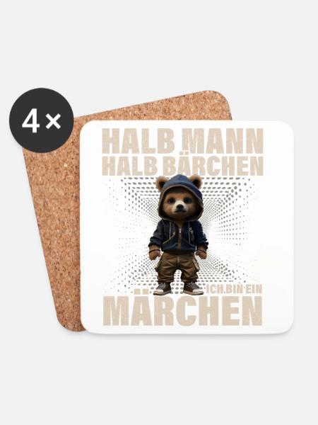 Halb Mann Halb Bärchen Märchen Lustiger Spruch - Untersetzer (4er-Set) - Weiß
