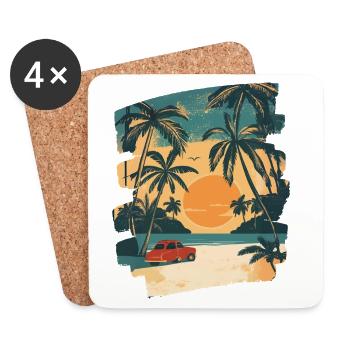 Plage Palmiers Soleil Été - Dessous de verre (lot de 4) - blanc - Devant