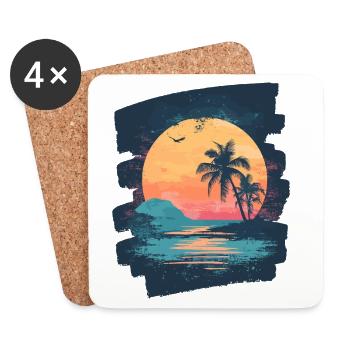 Plage Palmiers Coucher de soleil Été - Dessous de verre (lot de 4) - blanc - Devant