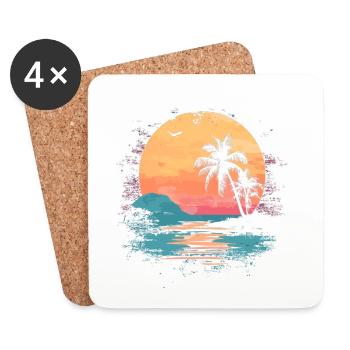 Palme Sonnenuntergang Sommer Sonne - Untersetzer (4er-Set) - Weiß - Vorne
