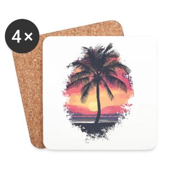 Palm Tree Sunset Summer - Coasters (set of 4) - white - Front