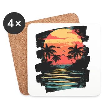 Palm Trees Sunset Summer - Coasters (set of 4) - white - Front