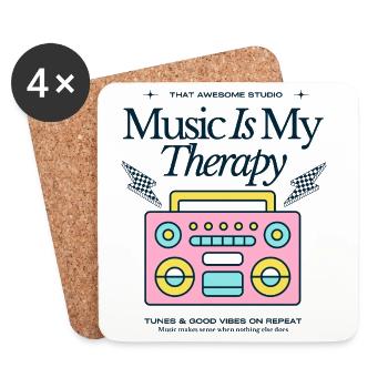 Boombox Music Is My Therapy - Untersetzer (4er-Set) - Weiß - Vorne