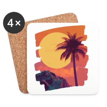 Plage Palmiers Coucher de soleil Été - Dessous de verre (lot de 4) - blanc - Devant